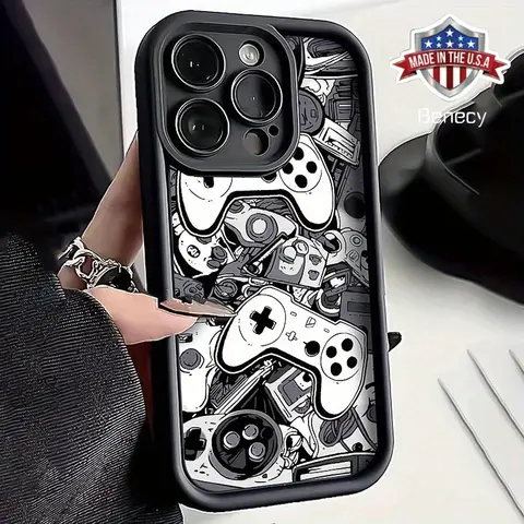 Game Console Theme Waterproof TPU Phone Case for iPhone 11-16 Pro Max (Including iPhone 15) - Flexible Fit, Raised Edges, Precise Cutouts, Screen & Cam Buffer, Black Game-Texture Look, Ideal Boyfriend Birthday Gift Accessory