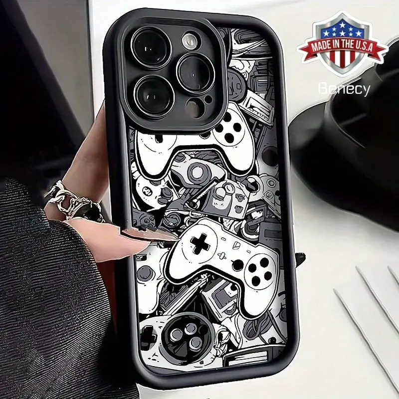 Game Console Theme Waterproof TPU Phone Case for iPhone 11-16 Pro Max (Including iPhone 15) - Flexible Fit, Raised Edges, Precise Cutouts, Screen & Cam Buffer, Black Game-Texture Look, Ideal Boyfriend Birthday Gift Accessory