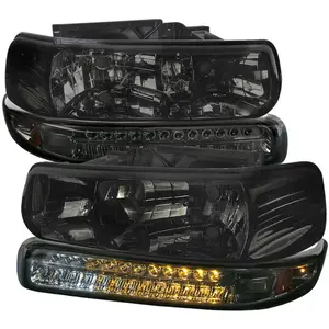 1999-2002 Chevrolet Silverado/ 2000-2006 Suburban/Tahoe Factory Style Headlights with LED Bumper Corner Signal Lights (Chrome Housing/Smoked Lens)