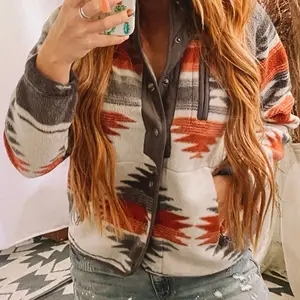 Aztec Print Buttoned Retro Jacket, Casual Every Day Outerwear For Fall & Winter, Women's Clothing - Bucket 1 Womenswear Fit Adjustable Coats Comfortable Piece Everyday