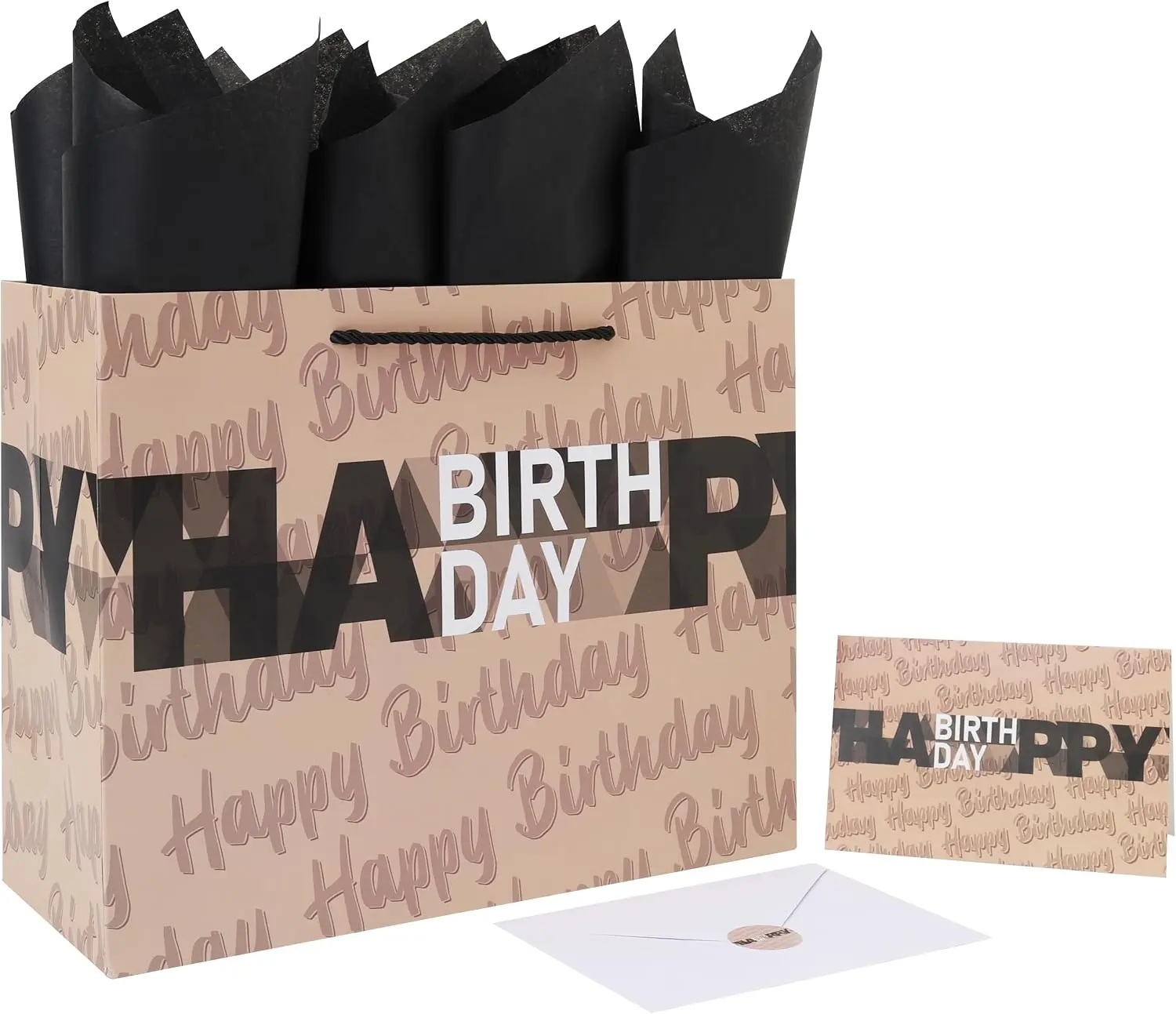 Large Birthday Gift Bag Set with Handles, Greeting Card, Tissue Papers and Stickers for Men Boys Women Girls Teens for Kids' Party, Baby, Newborn, Birthday Design, 1 Pcs