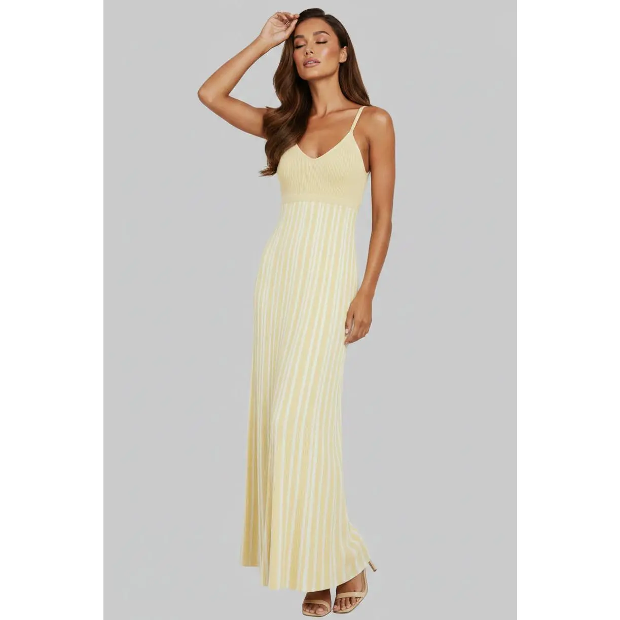 Jessica Bara Vaze Striped V-Neck Maxi Dress