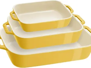 STAUB Ceramic 3-Pc Rectangular Baking Dish Set - Citron, Kitchen Bakeware for Lasagna, Baking Trays