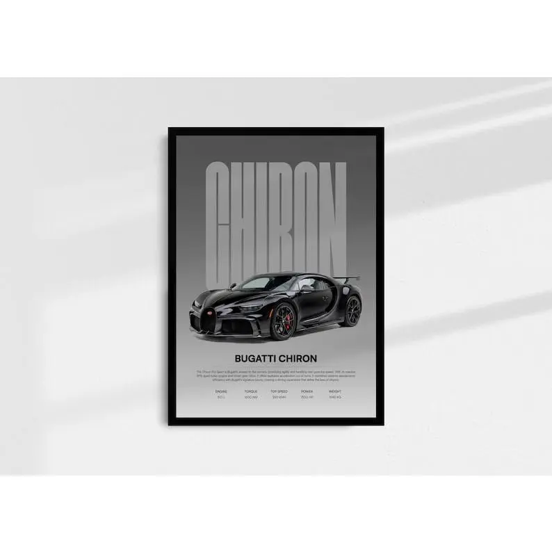 Bugatti Chiron Car Poster, Modern Auto Art Print, Product without frame