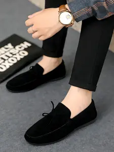 2026 Men's Commuting Lightweight Bean Shoes, Suede Breathable Upper, Rubber Soft Sole with Shock Absorption, Lace-up Woven Casual Loafers, Casual Business Shoes