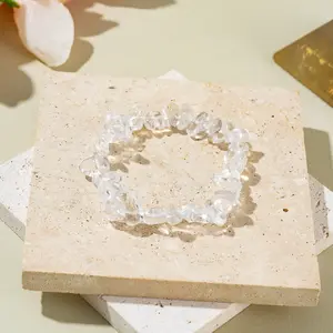 Handmade White crystal raw stone bracelet Natural Gemstone bohemian Bracelets Stretch Healing Crystal Bracelets for Women Girls friendship bracelets