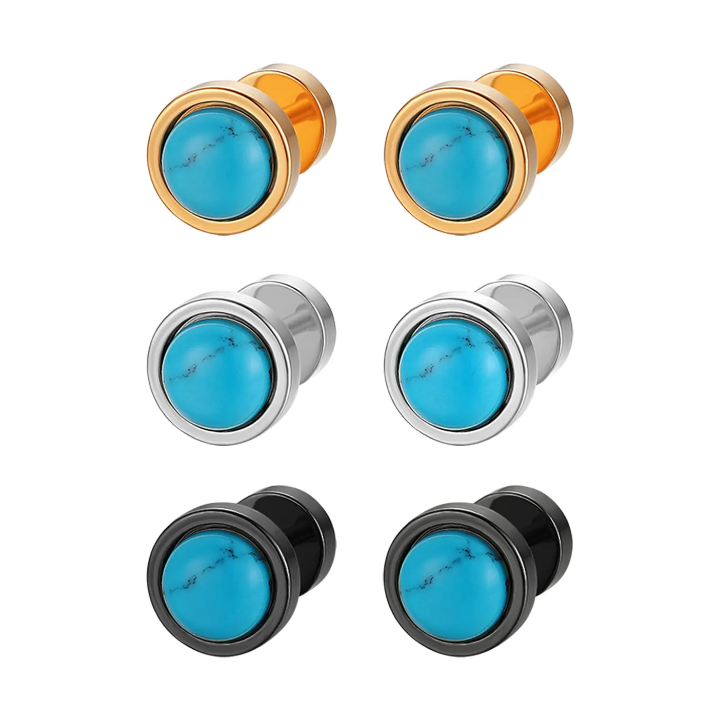 OIDEA Classic Turquoise Center Barbell Shape Stainless Steel Stud Earrings - Unisex, 1.3x0.8cm, Lightweight Minimalist Jewelry for Women, Ideal for Jeans Outfits, Small Ear Stacks, Daily Wear Gifting, Layered Necklaces, Casual