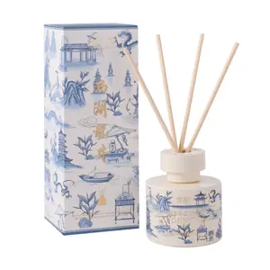 SONG CHAO No-Fire Aromatherapy Diffuser, Blue Porcelain, Natural Soy Wax, West Lake Longjing Fragrance, 4.06 oz Home Fragrance Accessory