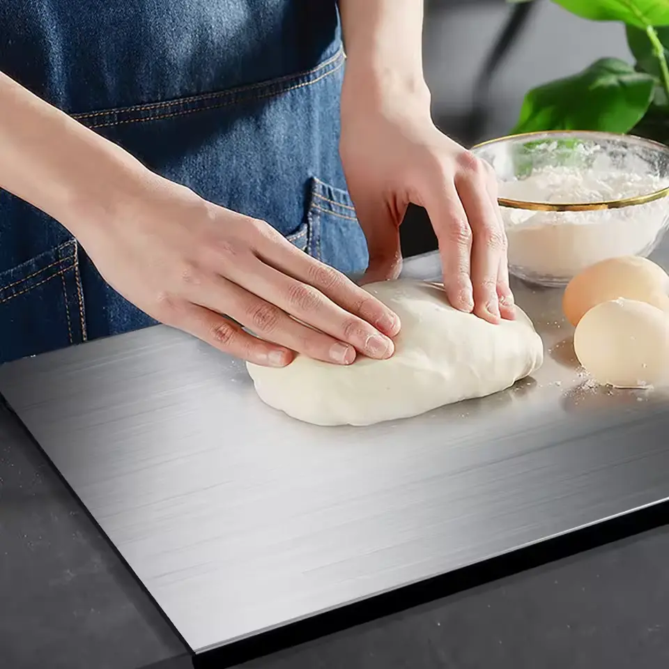 304 Stainless Steel Large L-Shaped Cutting Board - Double-Sided with Edge Lip - Suitable for Meat, Fruit, Vegetables, Bread Slicing, Baking