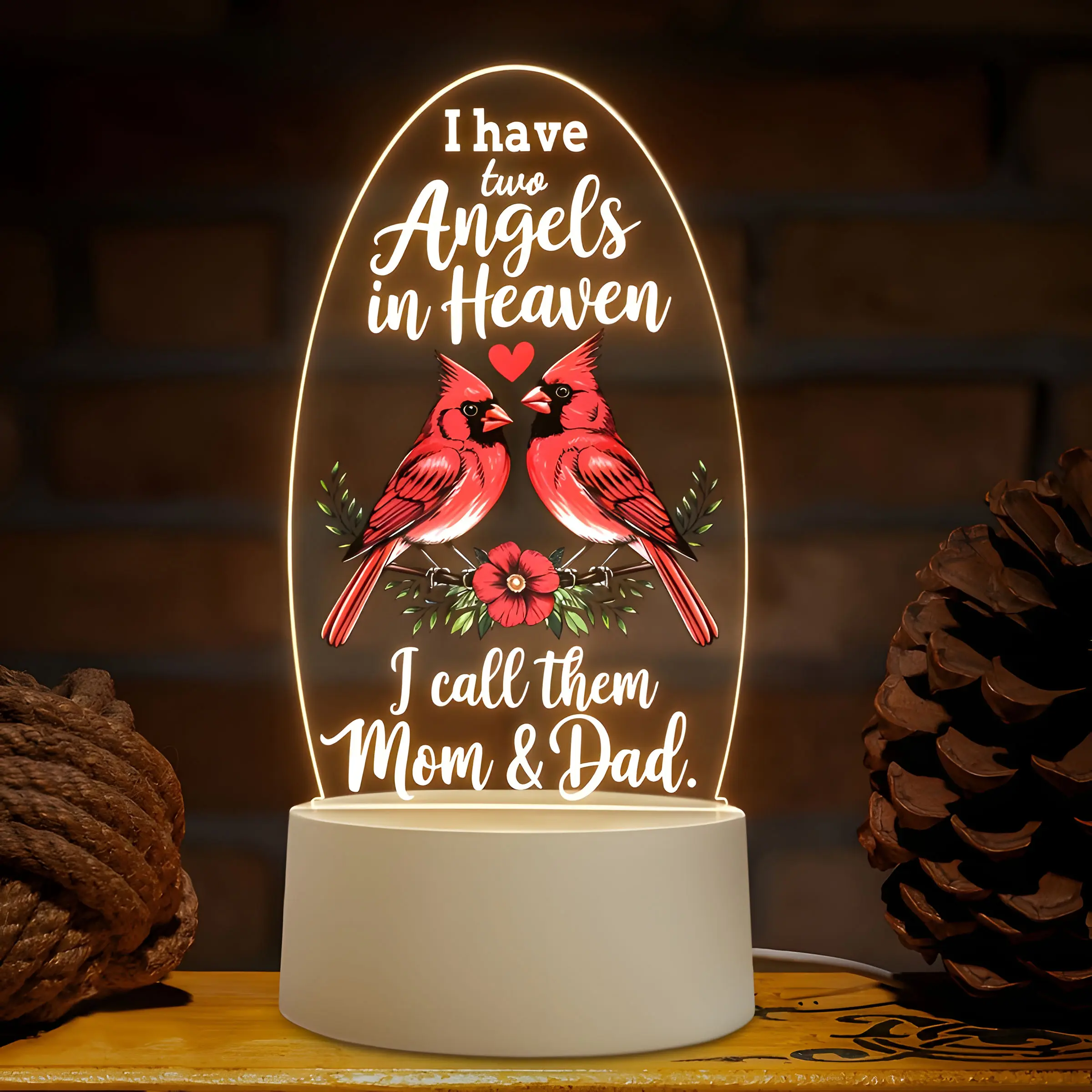 Acrylic Memorial Night Light, Robin Pattern LED Table Lamp, Bedroom Home Desktop Decorative Lighting, Unique Gift Idea