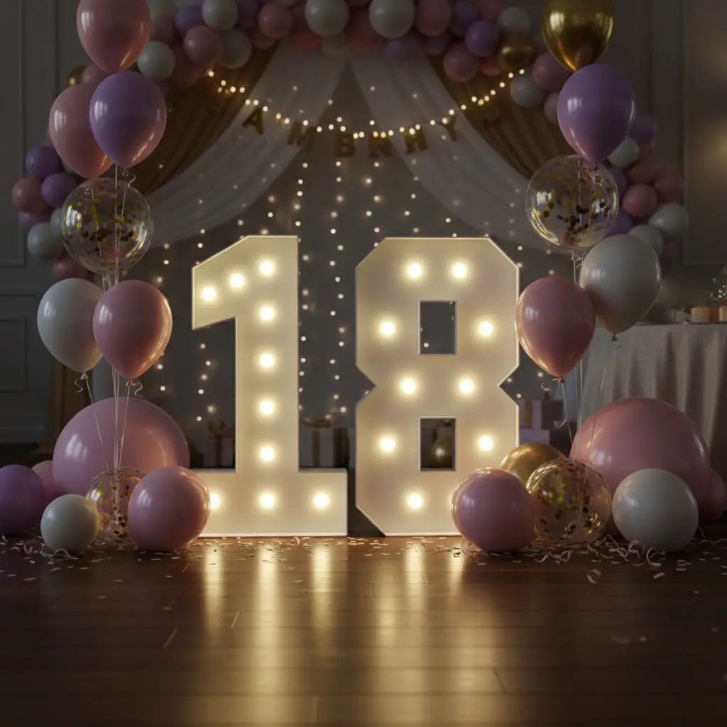 2-Pack 18-Inch Light Signs, & Warm Color Lights, Paper Bag Lights, 3 Feet High Mosaic Numbers, Perfect for 18th Birthday Party Decorations, Balloon, Party Decoration Supplies