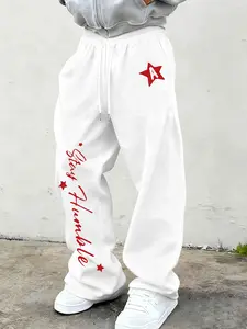 Unisex "Stay Humble" Script Oversized Sweatpants – White & Red Print, Y2K Retro Streetwear Aesthetic, Soft Fleece Fabric, Relaxed Baggy Fit, Perfect for Bold Style Fans, Durable High-Quality Print, Ideal for Daily Wear/Outings