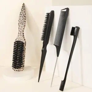 4-Piece Leopard Print Hair Brush & Comb Set – Luxury Styling Tools for Sectioning, Detangling & Smooth Finishes