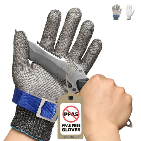 Schwer SlicePro ANSI A9 Cut Protection Work Glove PR1706 - 316L Stainless Steel Wire Mesh, Food Grade, Kitchen Safe, Abrasion Resistance, Full Coverage, Adjustable, Easy to Clean (Pack of 1) for Butchers