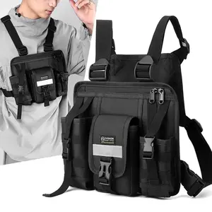 Men's Tactical Chest Bag, Outdoor Multi-Functional Vest Pouch with Water Bottle Holder, Edc Chest Backpack for Running