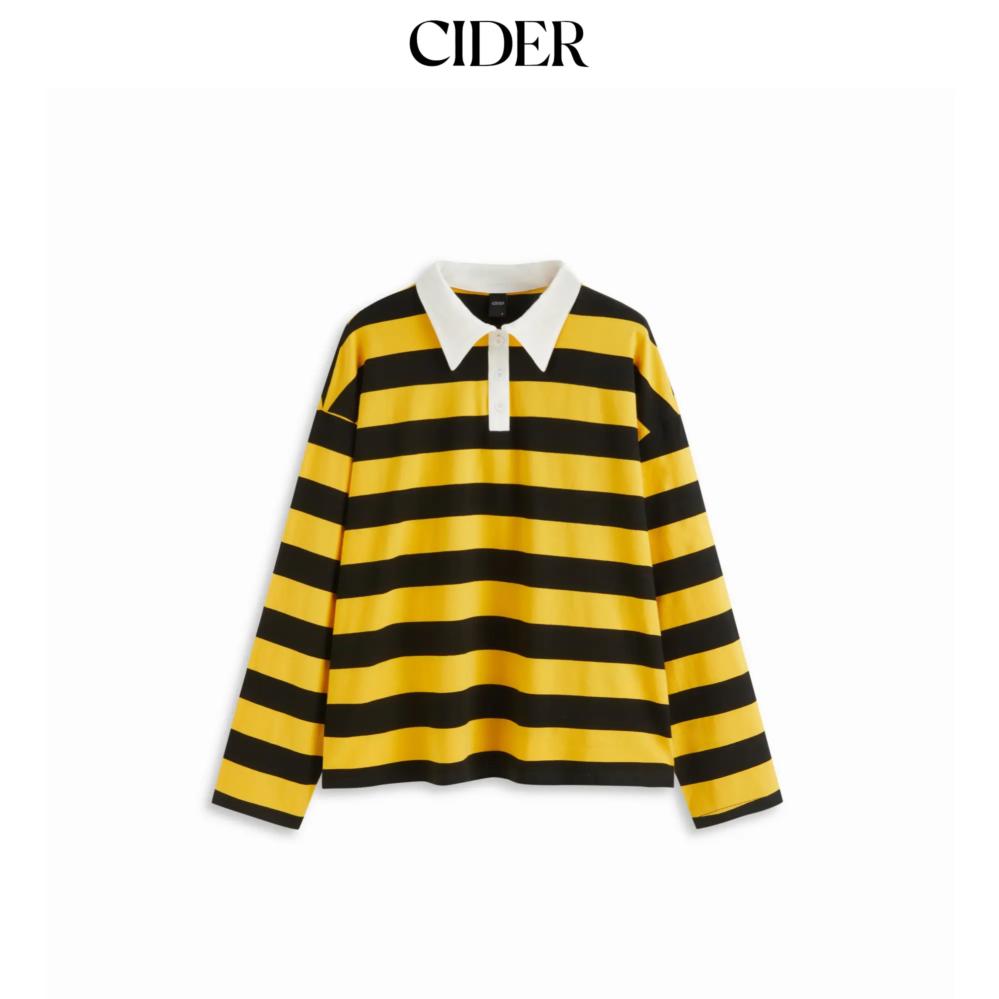 Cider Cotton-blend Two Tone Polo Striped Long Sleeve Top