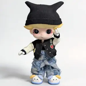 Baseball jacket with movable doll figure (1/8 scale), color-block sleeves