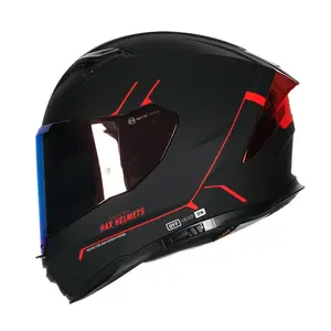 HAX Helmets Matte Black Red Motorcycle Helmet FRC-GBK-REDPROFESSIONAL UPGRADE DOT & ECE Certified Aerodynamic Design with Dual Visors