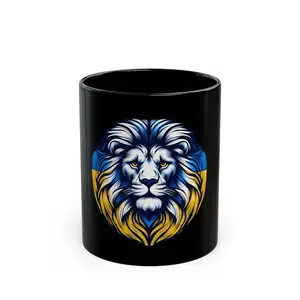 Pride of Ukraine Majestic Lion Black Mug | Lion Lover's Gift, Animal Mug, Unique Coffee Cup, Eco-Friendly Ceramic, Birthday Present, Office Decor