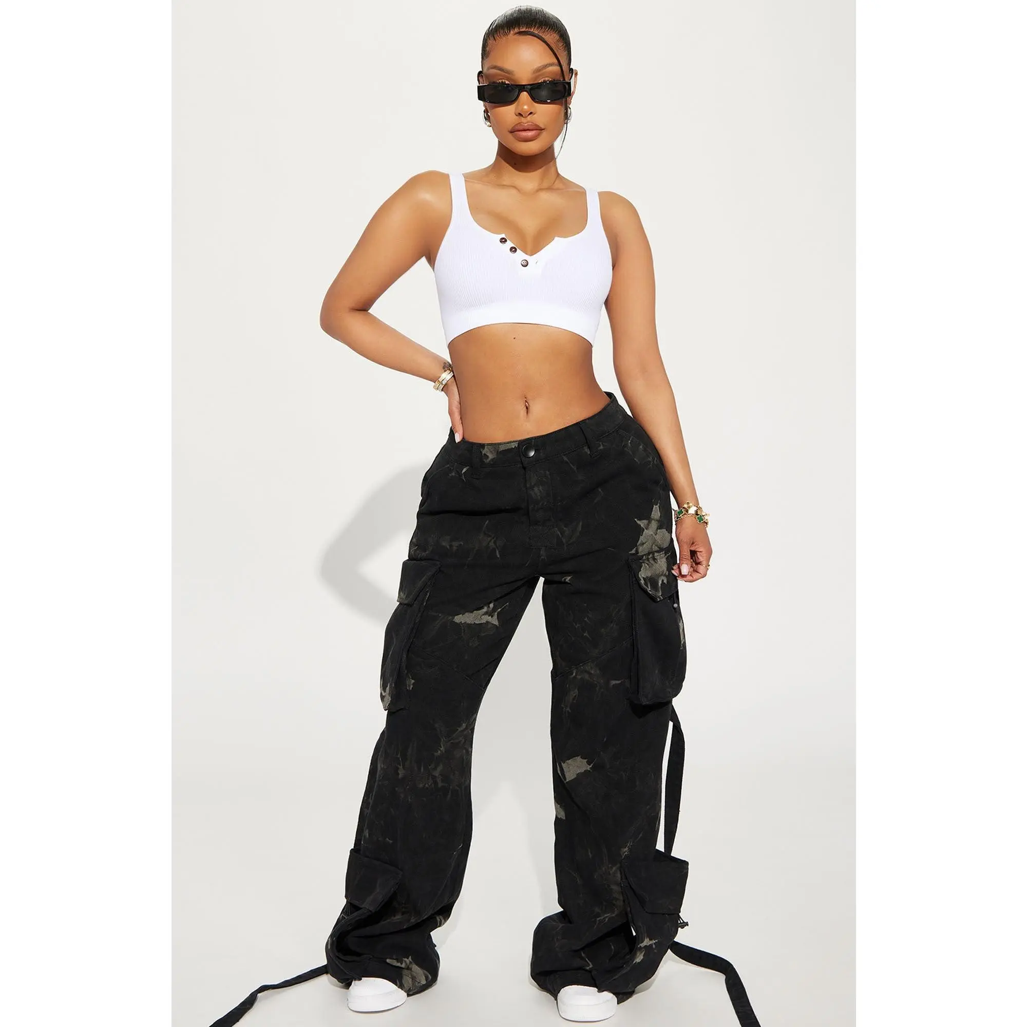 Level You Up Mineral Wash Cargo Pant - Black/combo
