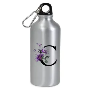 Flower & Letter Pattern Water Bottle with Twist Cap Buckle, 600ml Lightweight Leak Proof Aluminum Sports Water Bottle for Hiking, Cycling, Camping, Fishing