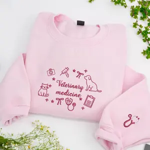 (Ship from US) EMBROIDERED Veterinary Medicine Sweatshirt, Veterinarian Icons Crewneck, Veterinary Nurse, Vet Tech Gift, Gift For Her Womenswear