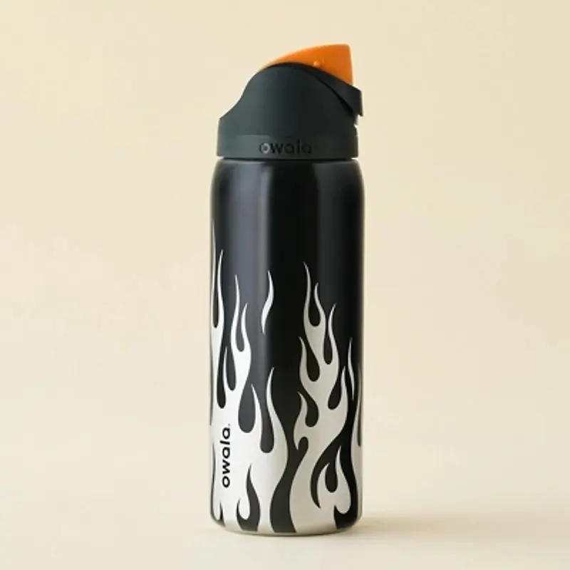 Owala FreeSip 32 oz Stainless Steel Insulated Water Bottle [Black Flame] - Hydration Tumbler, Portable Stainless Steel Flask, Leak-Proof Dual-Sip Lid with Straw, Carry Loop, Cold Beverage Tumbler, Mothers Day Gift