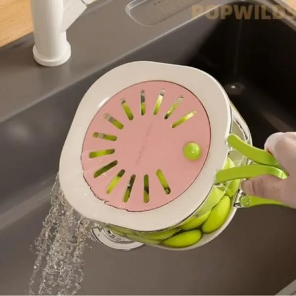 2-in-1 Stretchable Drainer Colander, Cute Cartoon Bear Thickened Kitchen Colander with Bowl and Lid for Drain Wash and Washing Fruits, Food Colander Kitchenware