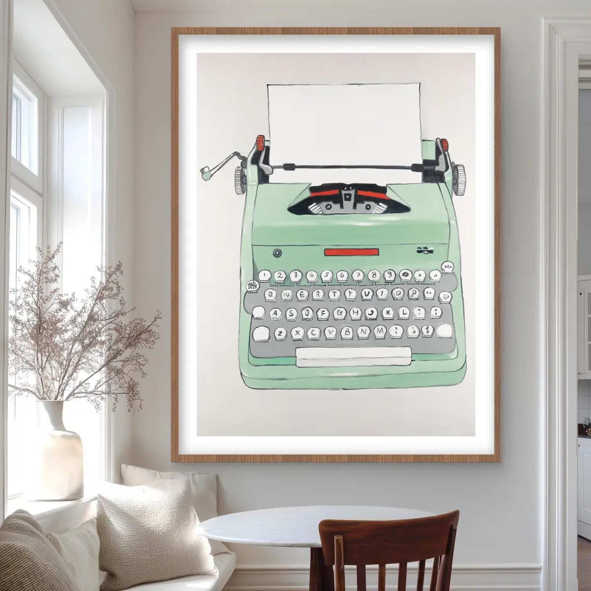 Begin Home Decor C1FM3648UVD20I 36 x 48 in. Mint Typewriter Print Wall Art - Neo Mint Framed Matted Art Decor