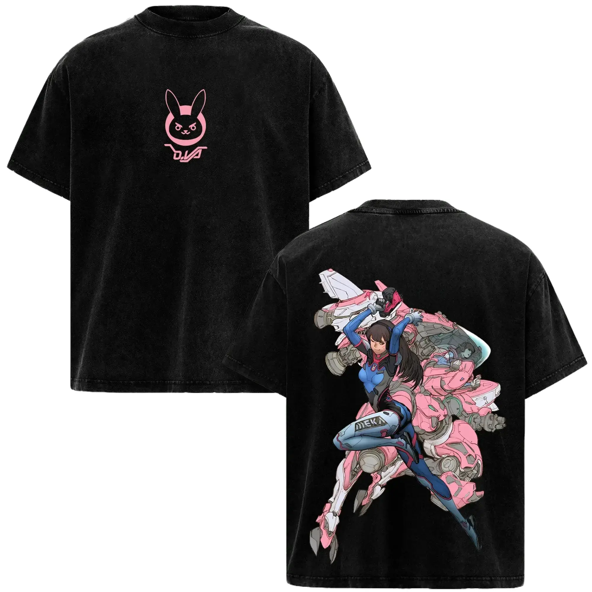 Women's Oversized Loose Soft 100% Cotton Graphic T-Shirt - Bunny Gamer Print, Retro Washed, Short-Sleeve, Korean Streetwear Casual Lady Apparel, Seamless, Tshirt