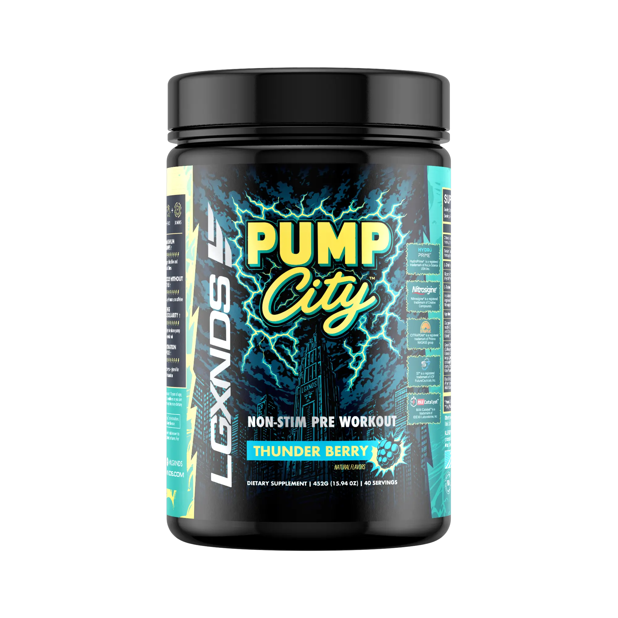 LGXNDS Pump City Non-Stim Pre-Workout Powder | HydroPrime Nitrosigine CitraPeak S7 and MaxCatalyst | Nitric Oxide Pump and Hydration Support | Stim Free Performance Formula
