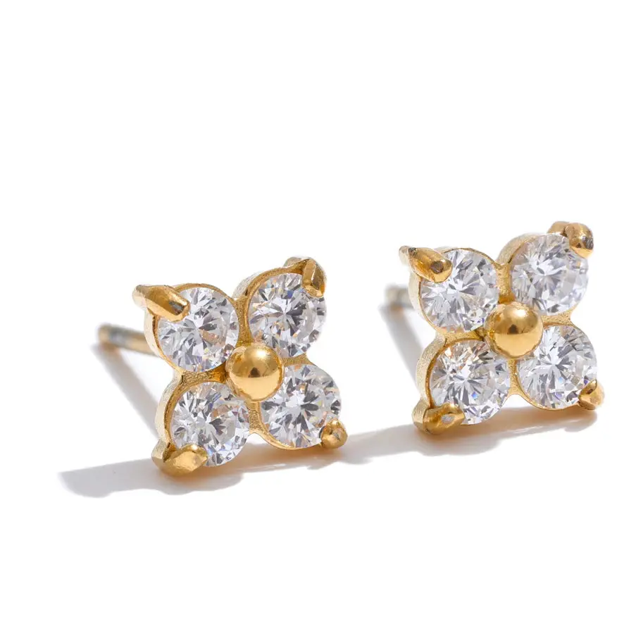 Cubic Zirconia Flower Stud Earrings 316L Stainless Steel