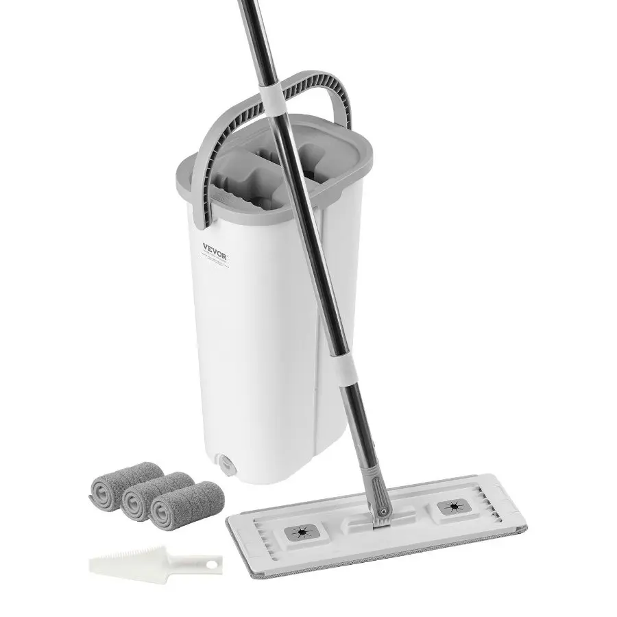 【DealsForYouDays】【DealsForYouDays】Home Cleaning Flat Mop Set with Stainless Steel Handle, Wet-Dry Bucket & Wringer System, 3 Washable Microfiber Mop Head Refills – Hardwood, Tile Floor Cleaning Tool (Father's Day Gift), Mop Head Refill