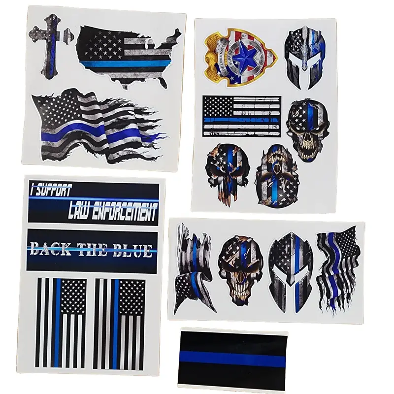 Mega Variety Pack of Thin Blue Line Skull Police Officer Blue Lives Matter American Flag Vinyl Decal Sticker Car Truck (19 Pack)