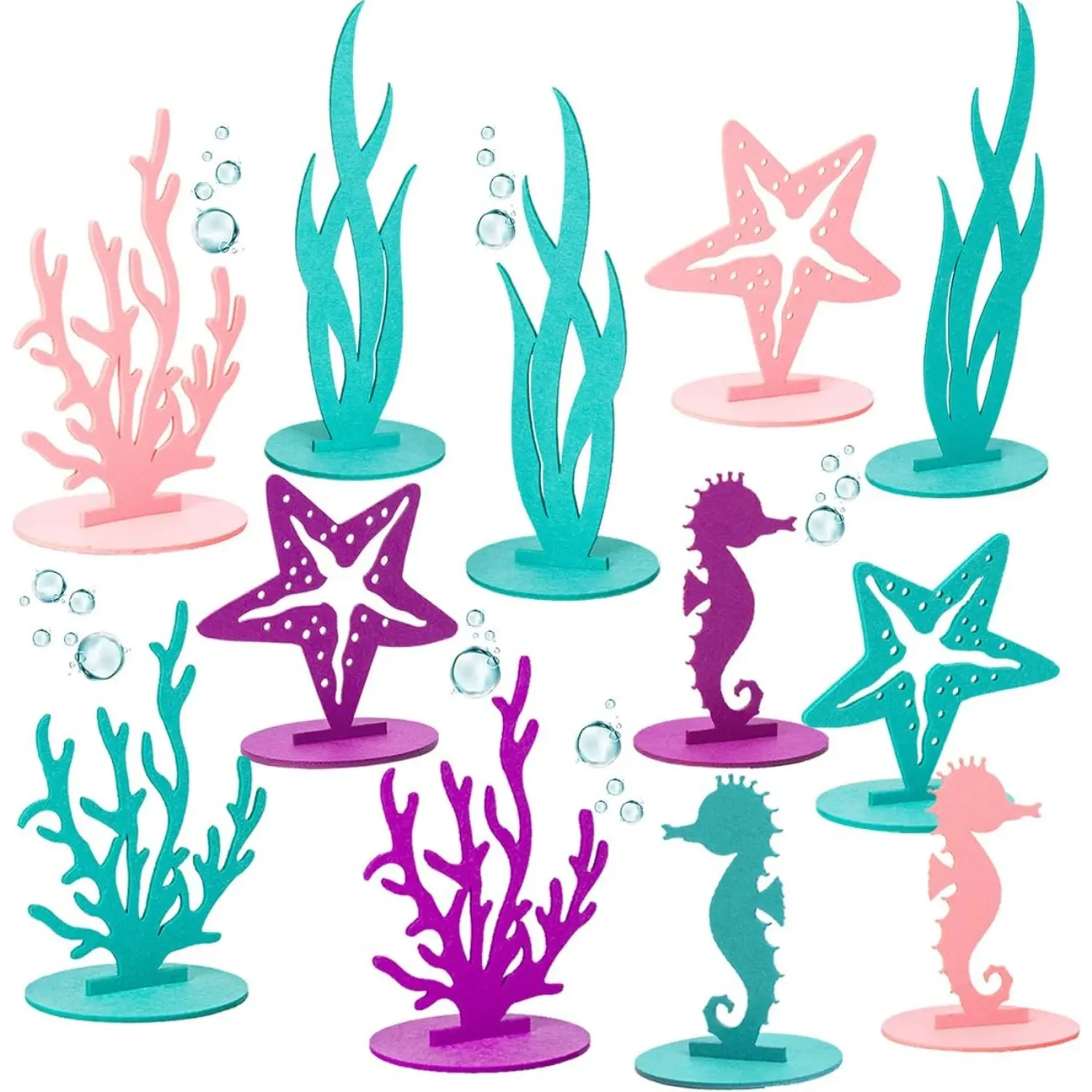 20Pcs Ocean Series Reusable Machine-Cut 3 mm Thickness Felt Mermaid Table Centerpieces - Nautical Party Props with Sea Grass, Home Improvement Decoration Ornaments for Little Mermaid Themed Events