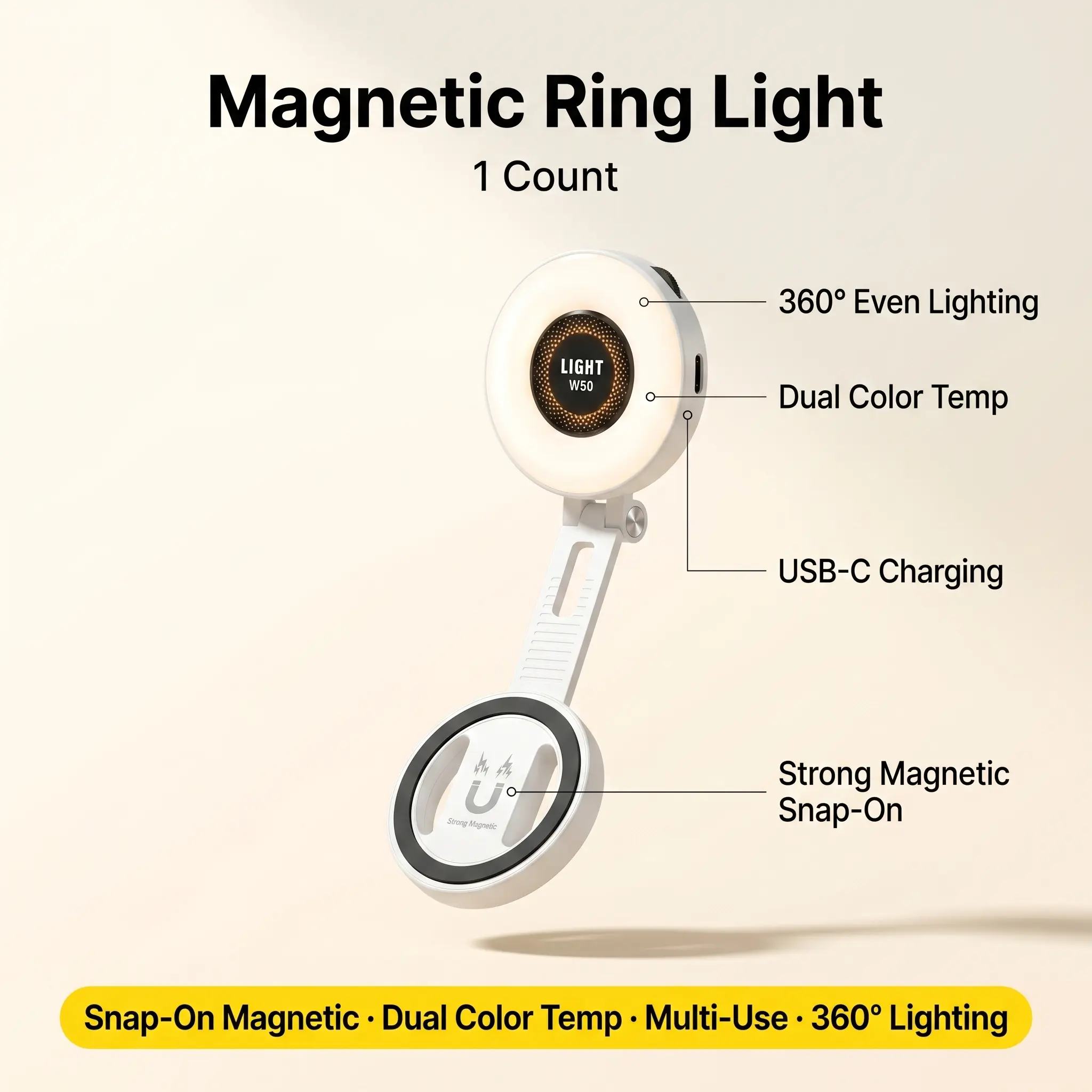 1 Count Magnetic Adjustable LED Fill Light , Extendable Portable Light lightweight for outdoor and daily shooting