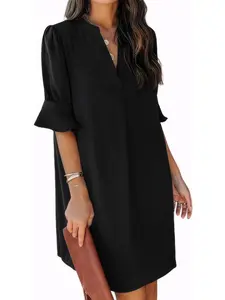 USBoutiqueCHIC Women's Summer Slim Fit Dress | Lightweight Flounce Sleeve Midi Dress for Casual & Date Night