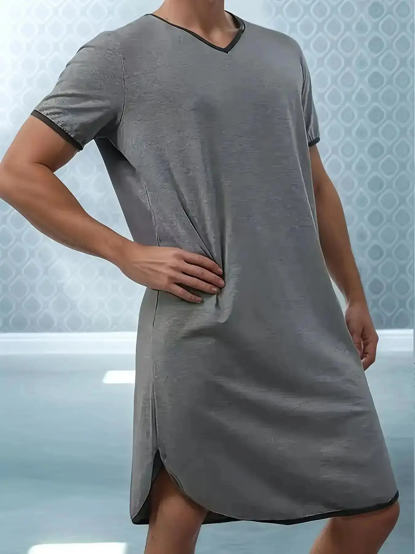 Men's Sleepwear Short-Sleeve Round Neck Loose Fit Breathable Soft Fabric Comfortable Casual Loungewear Homewear Sleep Shirt for Spring Summer Fall Winter, Night Garment Menswear, AllDayComfort, MustHaveBasics, Breathable