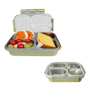 Stainless Steel Lunch Box Bento Box with 3 Compartments Reusable Leak-Proof for School Work Includes Spoon Fork Sealed to Prevent Food Moving Mixing