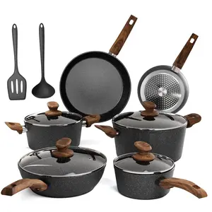 12 Piece Granite Black Nonstick kitchen Cookware Induction Pots and Pans Set