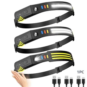 Rechargeable Headlight, Fall Gifts, Usb Rechargeable Headlamp, Waterproof Led Headlamp with Motion Sensor, Led Headlight with Red, Yellow and Blue Light, for Camping, Running, Cycling, Hiking