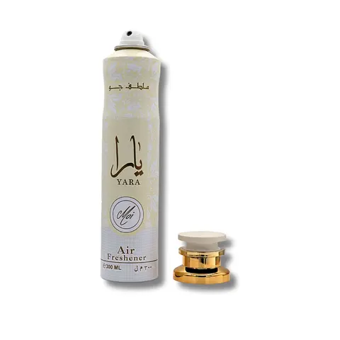 Lattafa Yar Moi Home Fragrance Freshener Spray, 10 fl oz Aerosol Perfume Bottle, 36-Month Shelf Life, Jasmine Scent Floral-Peach-Woody Aroma, Long-Lasting, Spray Format Easy Refresh, All-Seasons Ambient Home Use