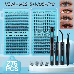 ADORANCE 276PCS Lash Clusters 4 Style Wispy Lashes, VIVA+WL2-5+W05+F13 Beginner Friendly Eyelash Clusters Kit with Lash Bond, Seal & Tweezers, Natural Look Cluster Lashes for Everyday Makeup, Travel & Special Occasions