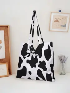 Cow Pattern Printed Tote Bag, Stylish Fashion Belted Shoulder Backpack, Reusable Handbag, Multifunctional Shopping Bag for All Seasons