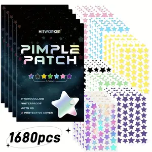 Hitworker Pimple Patches, Hydrocolloid Cover, Star-Shaped Multi-Color, 1680 Counts, Invisibly Under Makeup, Daily Use & Photo Props, Hydrocolloid Acne Patch