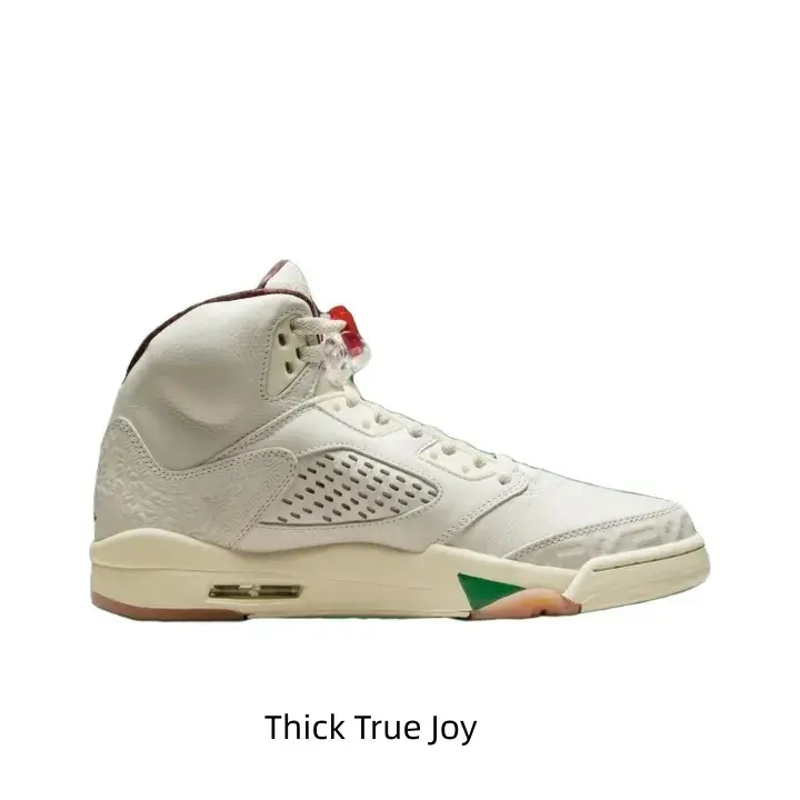 Off-white leather high-top retro sneakers with burgundy lining & gum outsole! Breathable mesh side panel, holiday red green accents, visible air cushion eases all-day walking fatigue, full original shoe box included, unisex sizing.