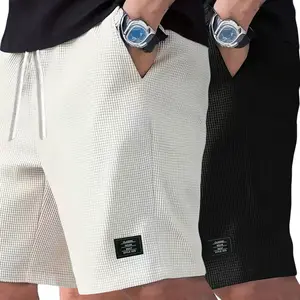 Men’s corduroy shorts, 2-pack, casual, solid color, side pockets, drawstring elastic waistband, suitable for everyday wear and vacations, beige