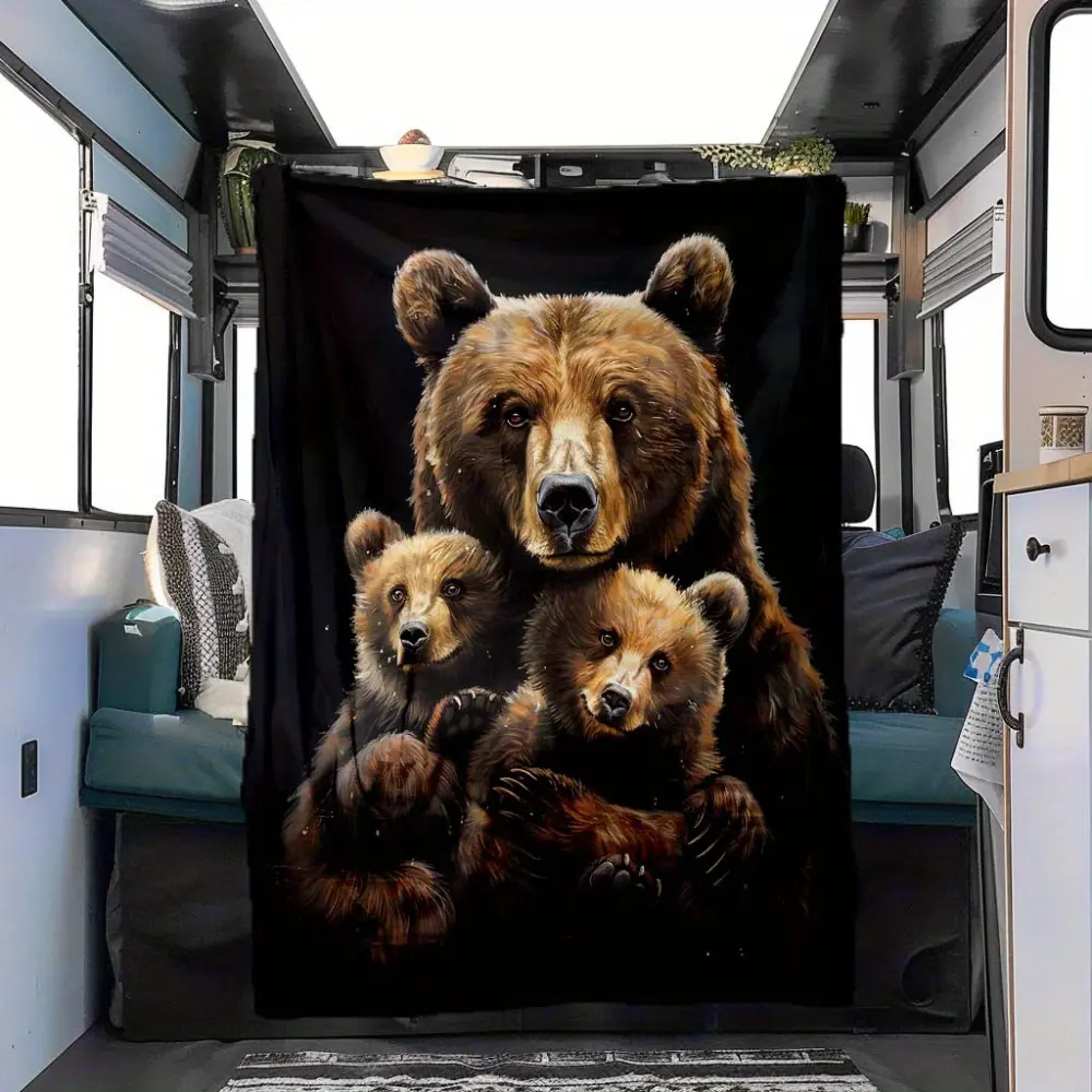Bear Blanket, Bear Family Throw Blanket with Mother Bear and Cubs Design, Wildlife Fleece Blanket for Couch Sofa Bed, Rustic Cabin Home Decor, Nature Lover Gift, Forest Animal Blanket, Cozy Soft Blanket for Bedroom Living Room