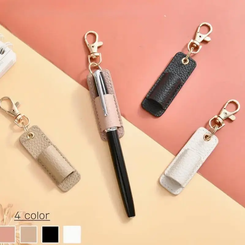 Portable Keychain Pen Holder, 1 Count PU Badge Pencil Case with Clip, Pen Holder Keychain Gifts for Indoor & Outdoor