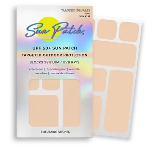 Sun Patch Hypoallergenic Sun-Screen Square Shaped Patches, 100% Silicone UPF-50 UV Protection, Reusable, 1 Pack/8 Squares, Sunkiss (Nude)